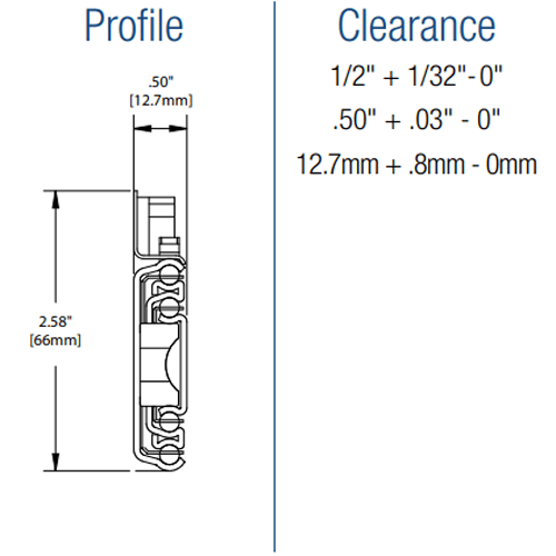 KV6505 Overtravel Drawer Slide - Profile/Side Clearance
