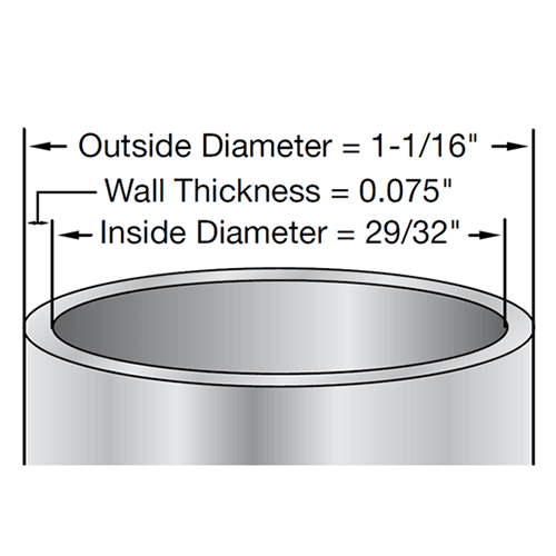 Knape and Vogt closet rod in chrome finish with 1-1/16" diameter and 96" length