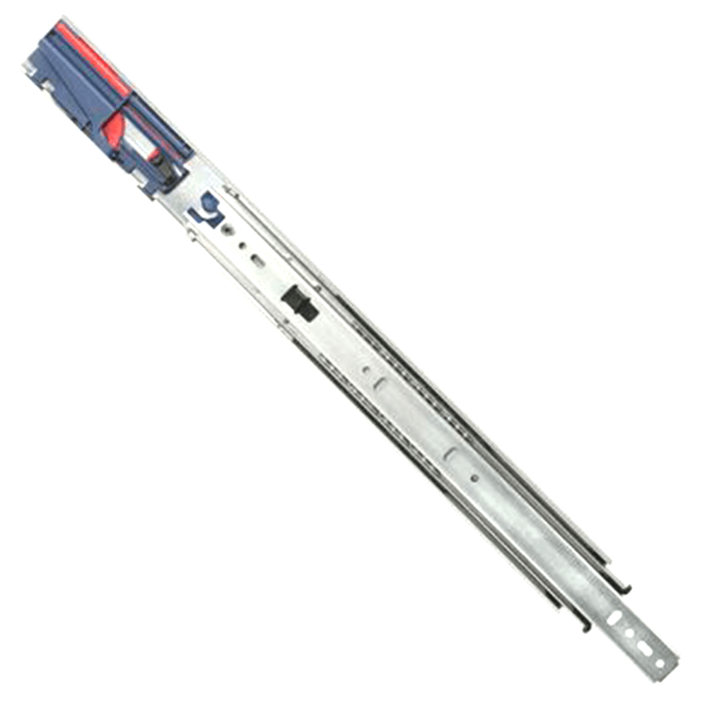 Ball retainer latch and ramps for easy drawer insertion