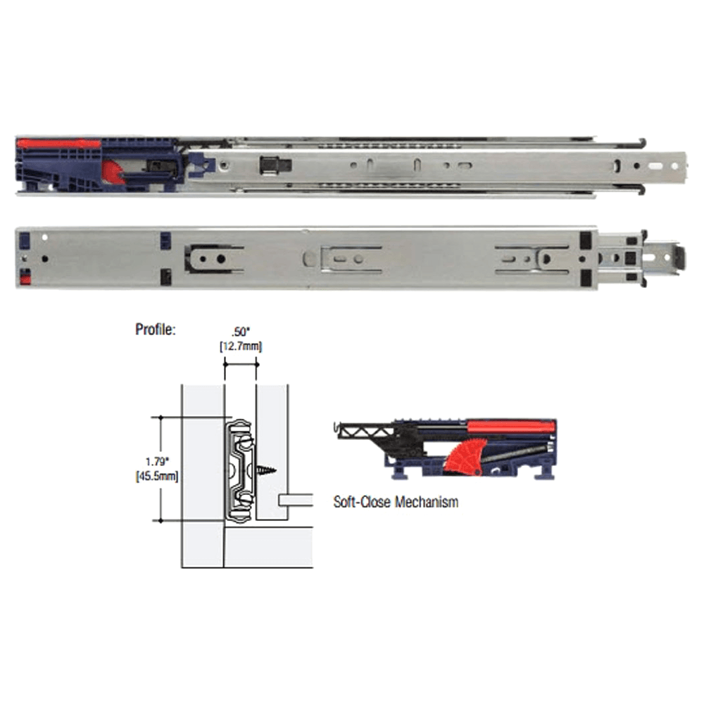 KV8450FM Drawer Slide with Polymer Stop Cushions and Ball Retainer Latch