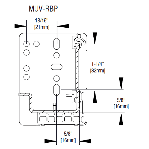 KVMUVRBP rear mounting bracket for use with MuV+ and MuV+34 undermount slides in face frame applications