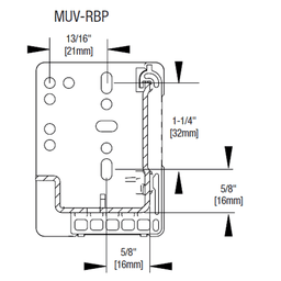KVMUVRBP rear mounting bracket for use with MuV+ and MuV+34 undermount slides in face frame applications