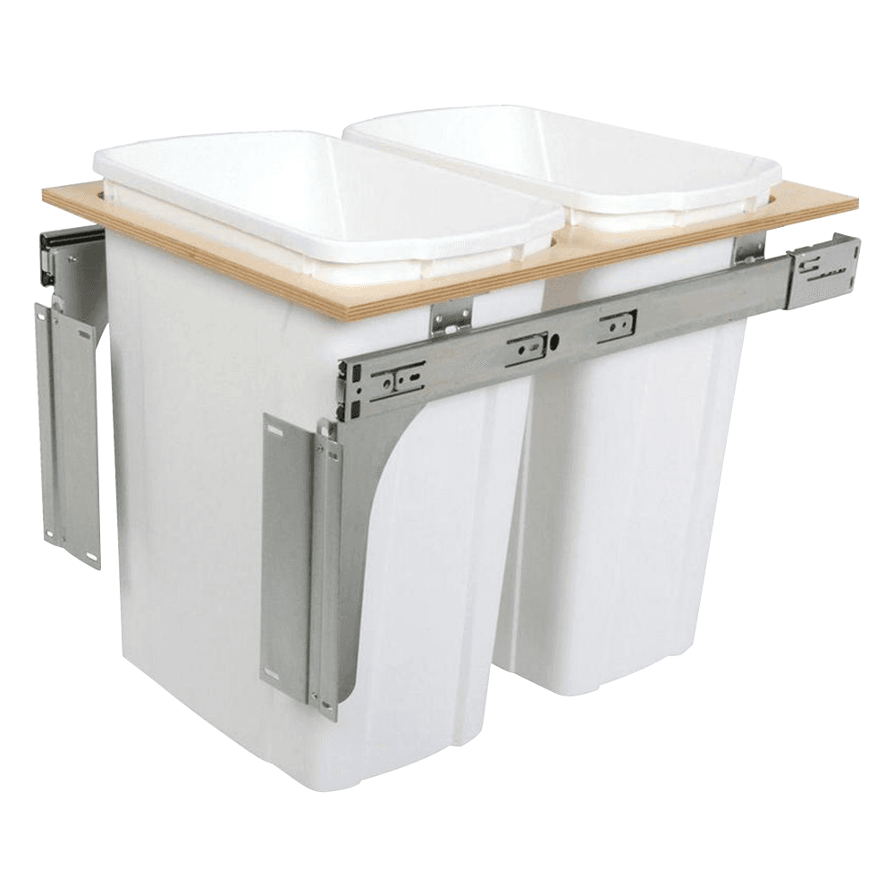 Double 35 QT Top-Mount Waste Container Pullout with 1-1/2" Face Frame for 17-1/2" Cabinet Opening, White - Main Image