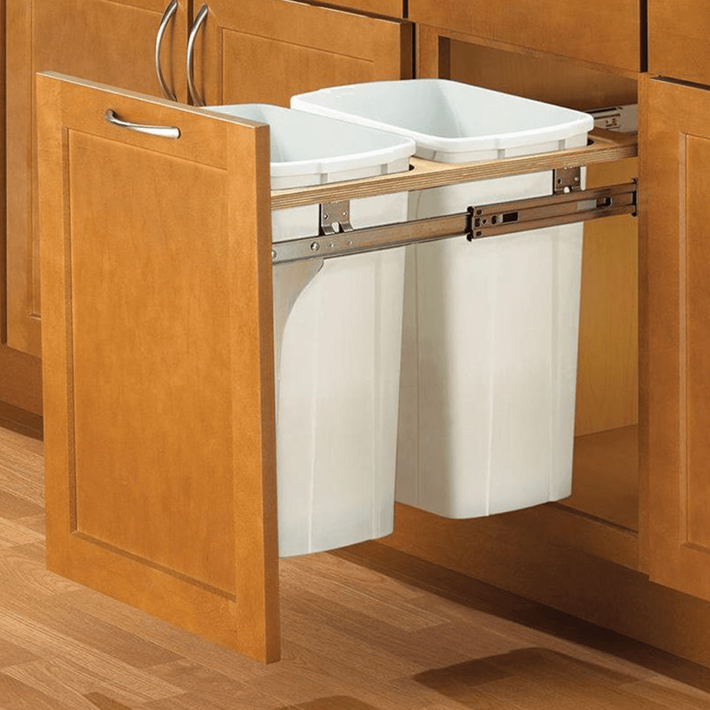 Double 35 QT Top-Mount Waste Container Pullout with 1-1/2" Face Frame for 17-1/2" Cabinet Opening, White - Alt Image 1