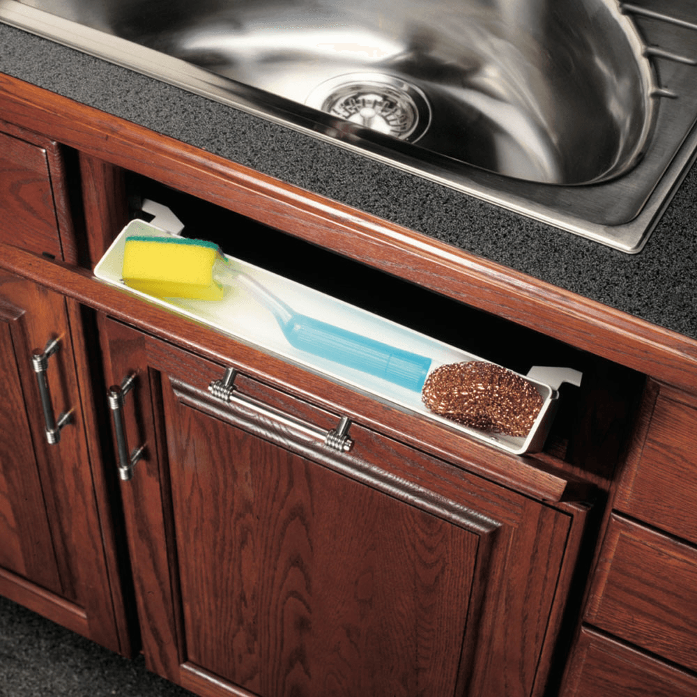 15-3/8" White Sink Front Tray with Self-Closing Stops - Alt Image 1