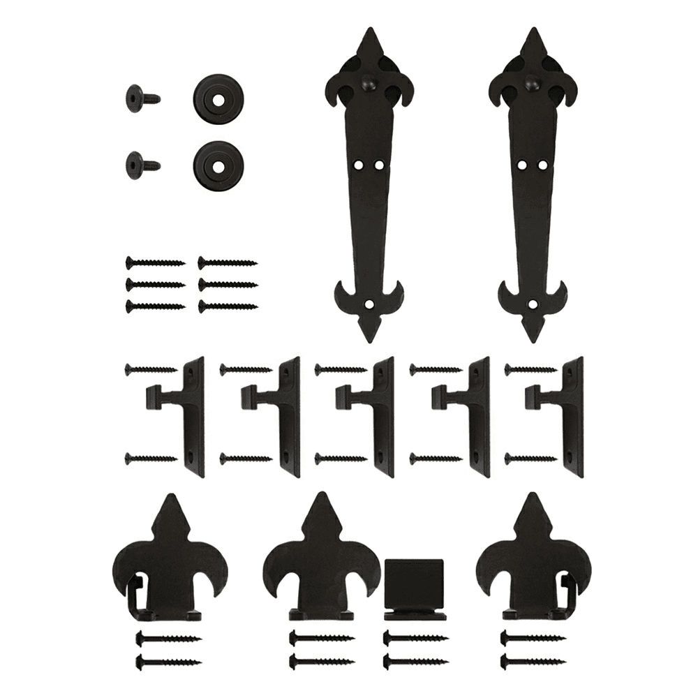 Barcelona Steel Round Track Barn Door Hardware Kit in Black Finish - Front View
