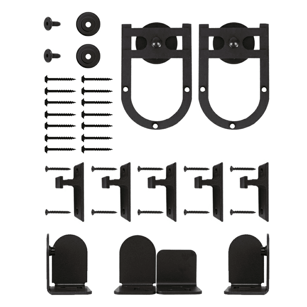 Rushmore Steel Round Track Barn Door Hardware Kit in Oil-Rubbed Bronze Finish by Knape And Vogt - Face Mount