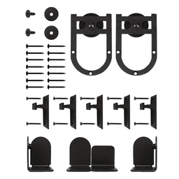 Rushmore Steel Round Track Barn Door Hardware Kit in Oil-Rubbed Bronze Finish by Knape And Vogt - Face Mount