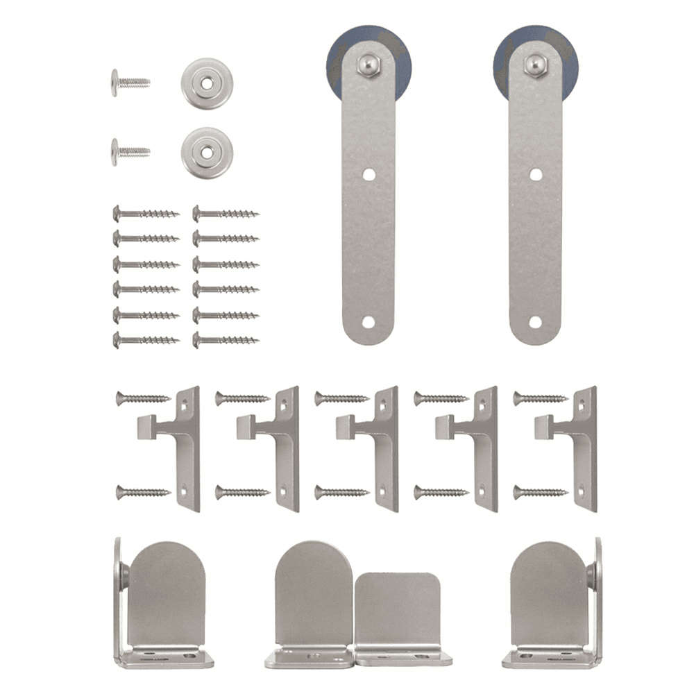 Macau Steel Round Track Barn Door Hardware Kit in Satin Nickel Finish by Knape And Vogt