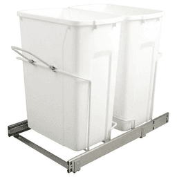 Double 35 QT Bottom-Mount Waste Container Pullout with Soft-Closing for 15" Width Cabinet Opening, White - Main Image