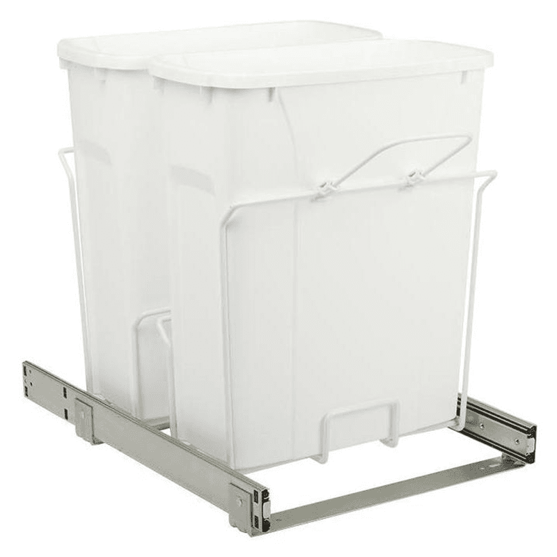 Double 35 QT Bottom-Mount Waste Container Pullout with Soft-Closing for 15" Width Cabinet Opening, White - Alt Image 1