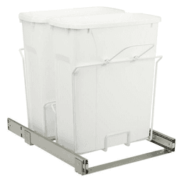 Double 35 QT Bottom-Mount Waste Container Pullout with Soft-Closing for 15" Width Cabinet Opening, White - Alt Image 1