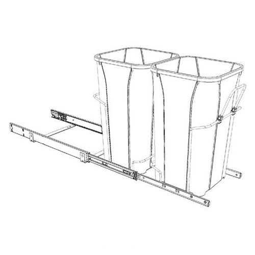 Double 35 QT Bottom-Mount Waste Container Pullout with Soft-Closing for 15" Width Cabinet Opening, White - Alt Image 3