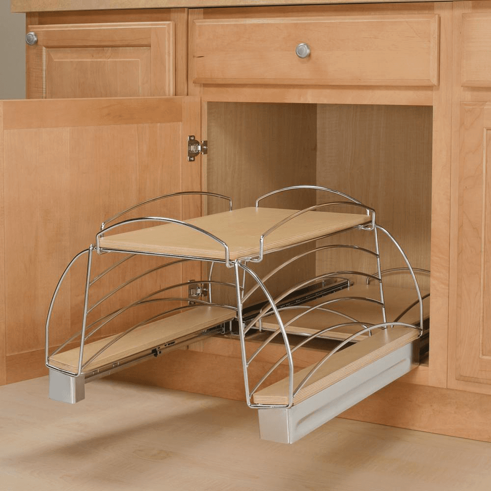 19-1/2" 2-Shelf Pot and Pan Caddy Pullout Organizer, Frosted Nickel - Alt Image 1