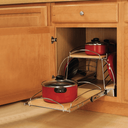 19-1/2" 2-Shelf Pot and Pan Caddy Pullout Organizer, Frosted Nickel - Alt Image 2