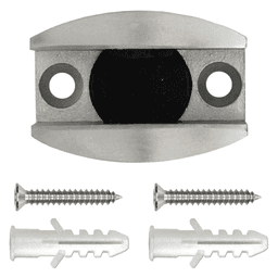 Stainless steel floor guide for glass barn doors with notched surface to eliminate unnecessary movement.