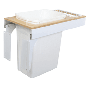 Single 35 QT Top-Mount Waste Container Pullout for 1-1/2" - 1-3/4" Face Frame, White - Main Image