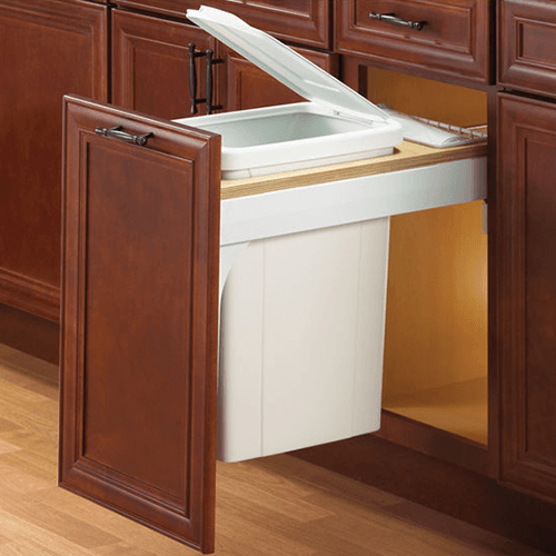 Single 35 QT Top-Mount Waste Container Pullout for 1-1/2" - 1-3/4" Face Frame, White - Alt Image 1