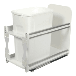 Single 35 QT Bottom-Mount Waste Container Pullout with Soft-Closing for 12" Opening Width, White - Main Image