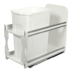 Single 50 QT Bottom-Mount Waste Container Pullout with Soft-Closing for 12" Opening Width, White - Main Image