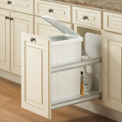 Single 50 QT Bottom-Mount Waste Container Pullout with Soft-Closing for 12" Opening Width, White - Alt Image 1