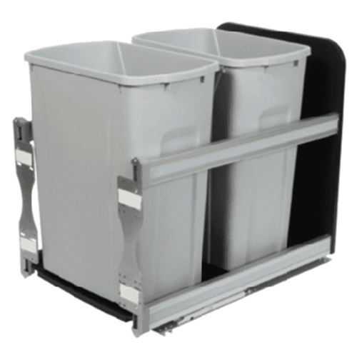 Double 35 QT Door-Mount Waste Container Pullout, Soft-Closing, Platinum - Main Image
