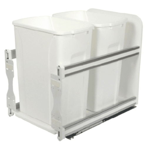 Double 35 QT Door-Mount Waste Container Pullout, Soft-Closing, Platinum - Alt Image 1