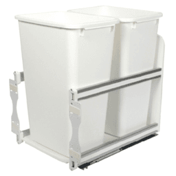 Double 50 QT Bottom-Mount Waste Container Pullout, Soft-Closing, White - Main Image