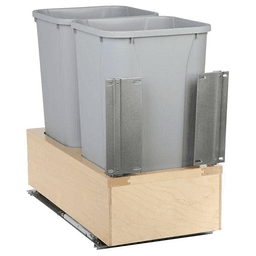 Double 35 QT Bottom-Mount Waste Container Pullout with Soft-Closing for 14-3/4" Width Cabinet Opening, Platinum - Main Image