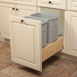 Double 35 QT Bottom-Mount Waste Container Pullout with Soft-Closing for 14-3/4" Width Cabinet Opening, Platinum - Alt Image 1