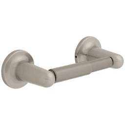 Functional and decorative toilet paper holder in satin nickel finish from Liberty Hardware (Avante)