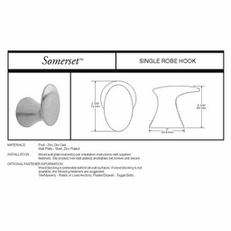 Steel wall plate with 2-7/8" high Somerset Single Robe Hook in Satin Nickel