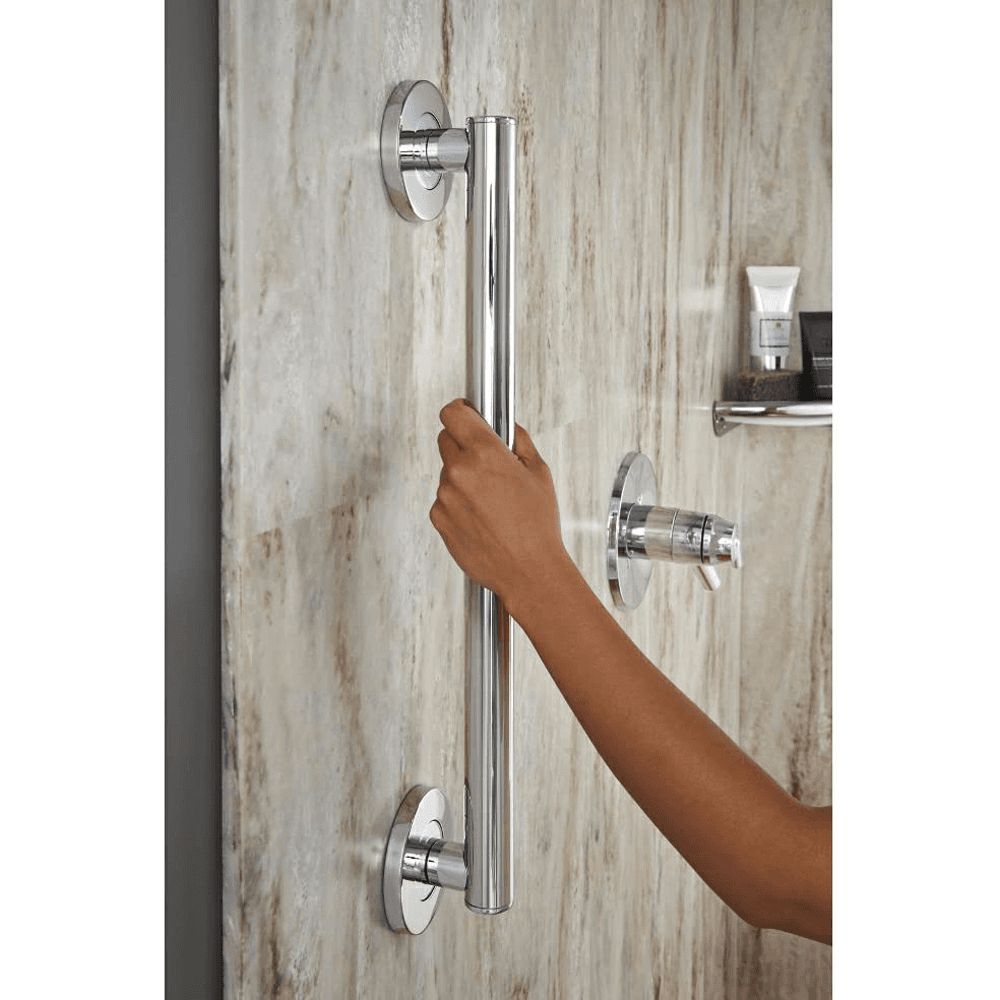 Liberty Hardware Avante 18" Grab Bar - Back View with Mounting Template Included
