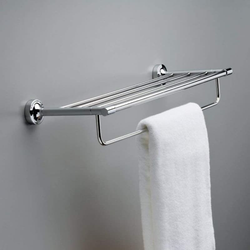 Wall-mounted towel shelf in Satin Nickel finish from the Voisin collection by Liberty Hardware (Avante)