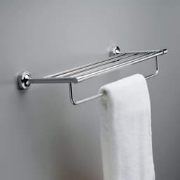 Wall-mounted towel shelf in Satin Nickel finish from the Voisin collection by Liberty Hardware (Avante)