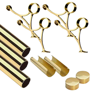 Bright Brass 12'''' Foot Rail Kit with 2" Diameter Tubing and All Necessary Components