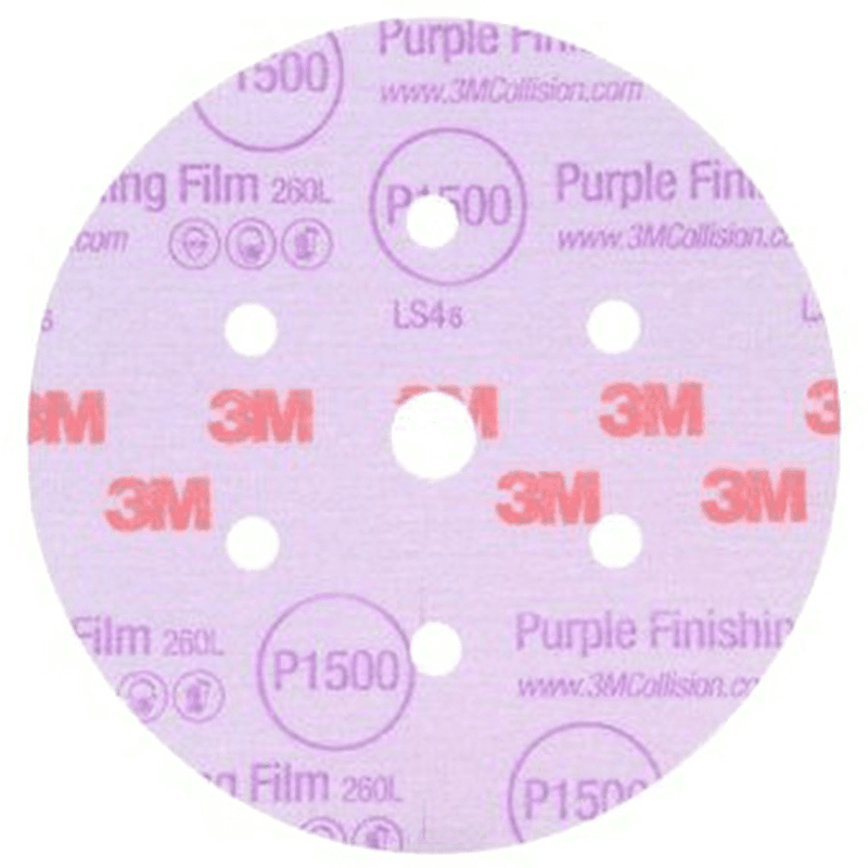 6" Hookit 1200 Grit 17 Holes 260L Finishing Film Disc, Aluminum Oxide on Polyester Film - Alt Image 1