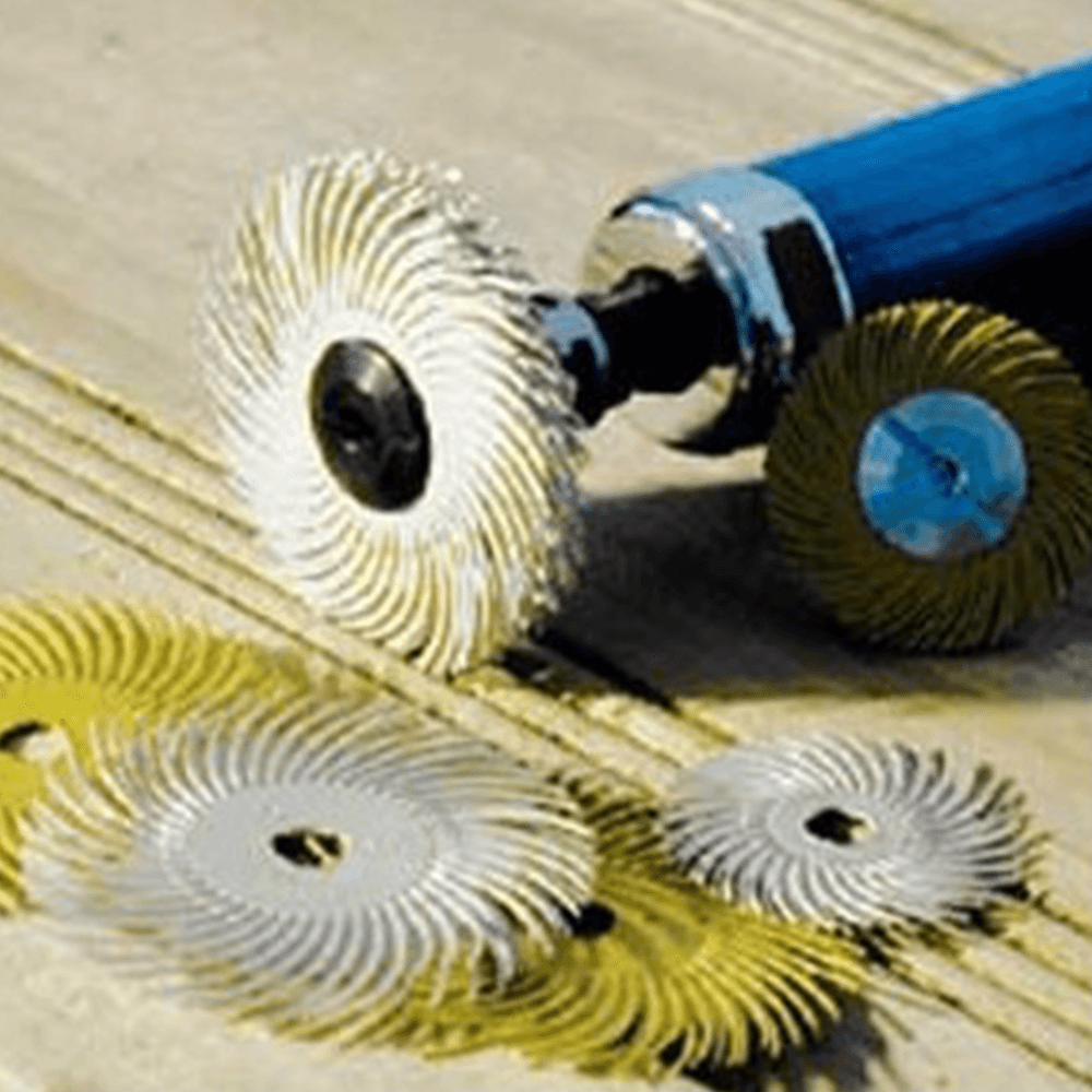3M 1/4" Unitized Wheel Mandrel with Cubitron&trade; grain for high-speed deburring and satin finish.