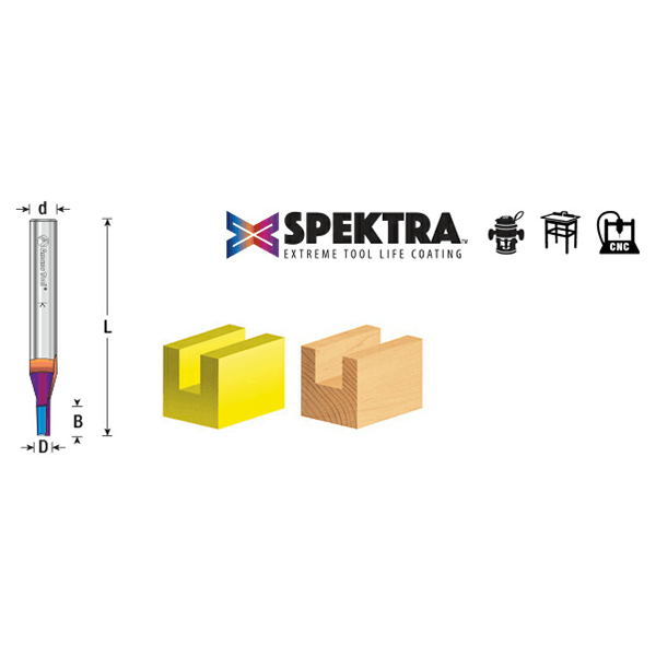 1/8" Dia x 1/4" Spektra Extreme Tool Life Coated Double 'V' Flute Plastic Cutting Straight Router Bit, 1/4" Shank Alt 4 - Image