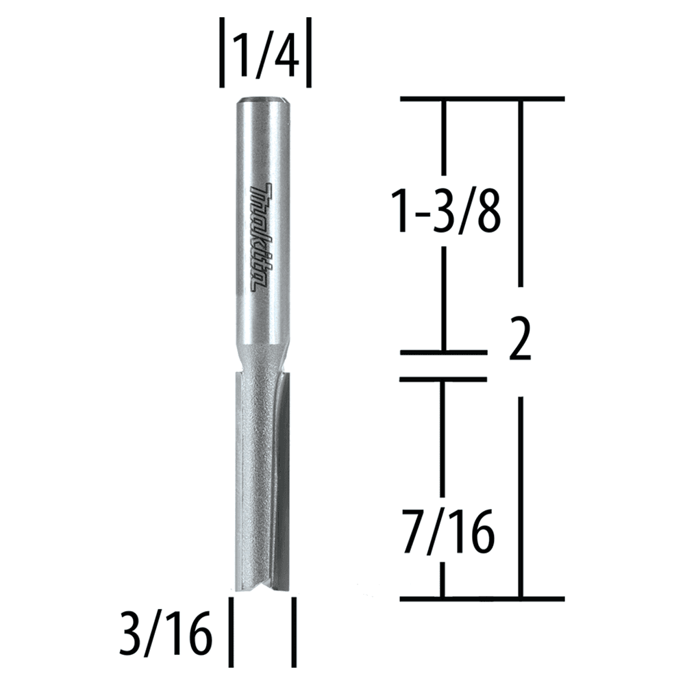 3/16" x 2" Straight Router Bit, 2-Flute, 1/4" Shank Alt 1 - Image