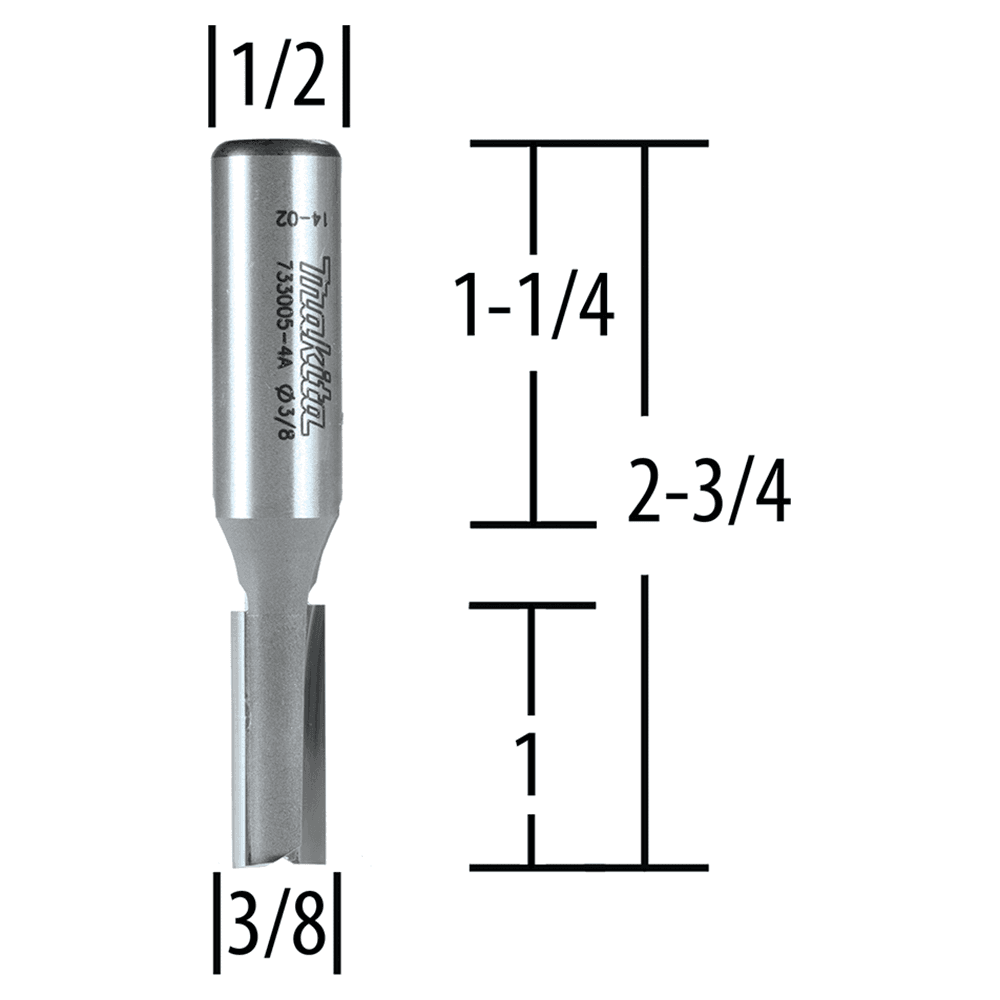 3/8" x 2-3/4" Straight Router Bit, 2-Flute, 1/2" Shank Alt 1 - Image