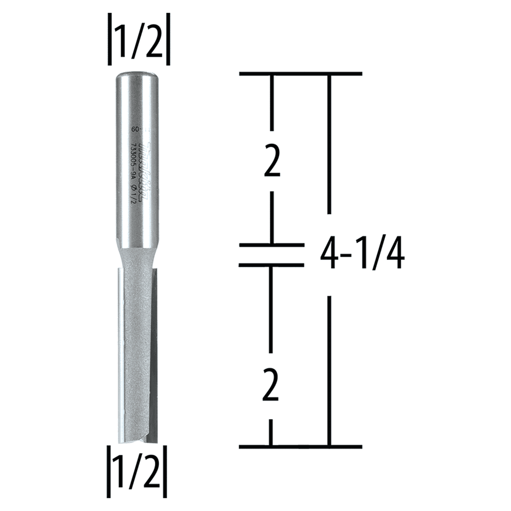 1/2" x 4-1/4" Straight Router Bit, 2-Flute, 1/2" Shank Alt 1 - Image