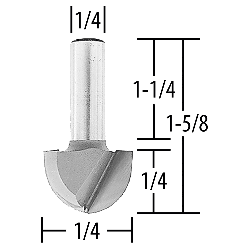 1/4" x 1-5/8" Core Box Router Bit, 2 Flute, 1/4" Shank Alt 1 - Image