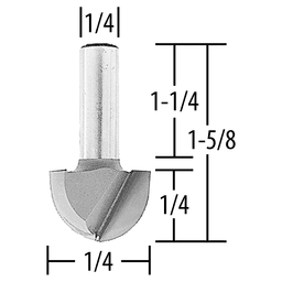 1/4" x 1-5/8" Core Box Router Bit, 2 Flute, 1/4" Shank Alt 1 - Image