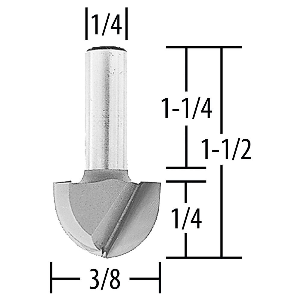 3/8" x 1-1/2" Core Box Router Bit, 2 Flute, 1/4" Shank Alt 1 - Image