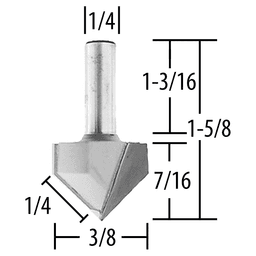 3/8" x 1-5/8" V-Groove Router Bit, 2-Flute, 1/4" Shank Alt 1 - Image