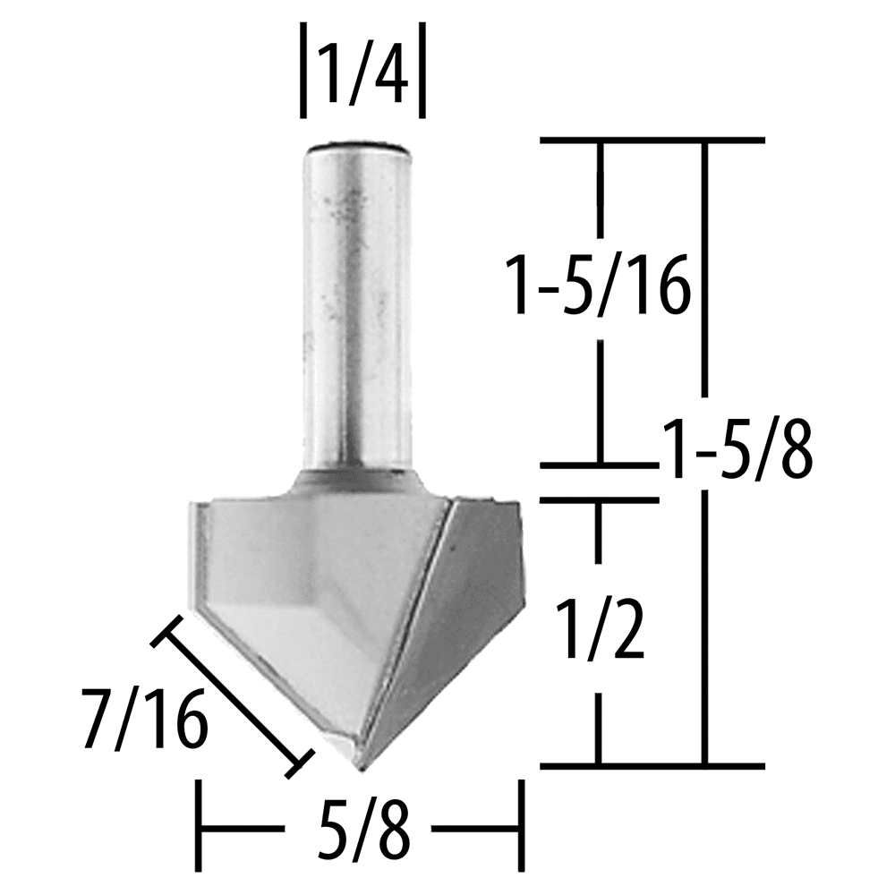 5/8" x 1-5/8" 90° V-Groove Router Bit, 2-Flute, 1/4" Shank Alt 1 - Image
