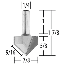 7/8" x 1-7/8" 90° V-Groove Router Bit, 2-Flute, 1/4" Shank Alt 1 - Image