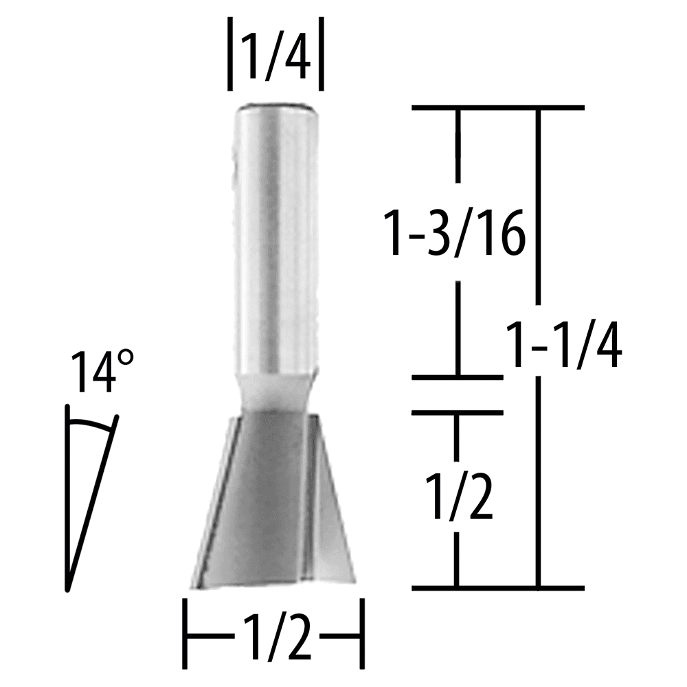 1/2" x 1-1/4" Dovetail Router Bit, 2 Flute, 1/4" Shank Alt 1 - Image