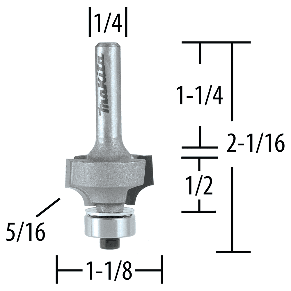 2-1/16" x 5-16" Radius Corner Rounding Bit, 2-Flute, 1/4" Shank Alt 1 - Image